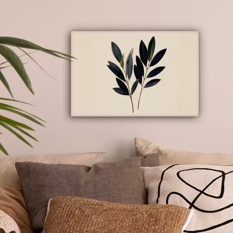 Ovaalvormige bladeren - Diep groen - Symmetrisch canvas 2cm klein -sfeer1
