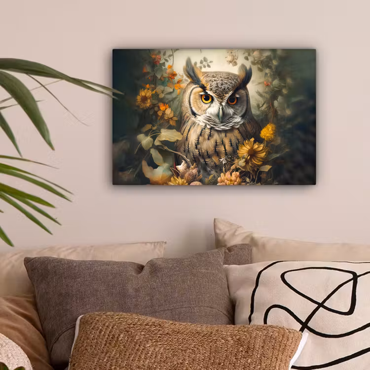 Uil - Vogels - Bloemen - Natuur canvas 2cm klein -sfeer1