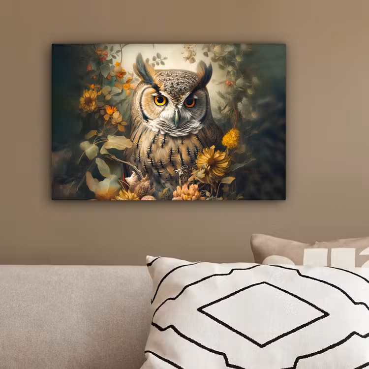 Uil - Vogels - Bloemen - Natuur canvas 2cm klein -sfeer3