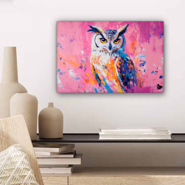 Uil - Roze - Blauw - Verf - Abstract canvas 2cm klein -sfeer6