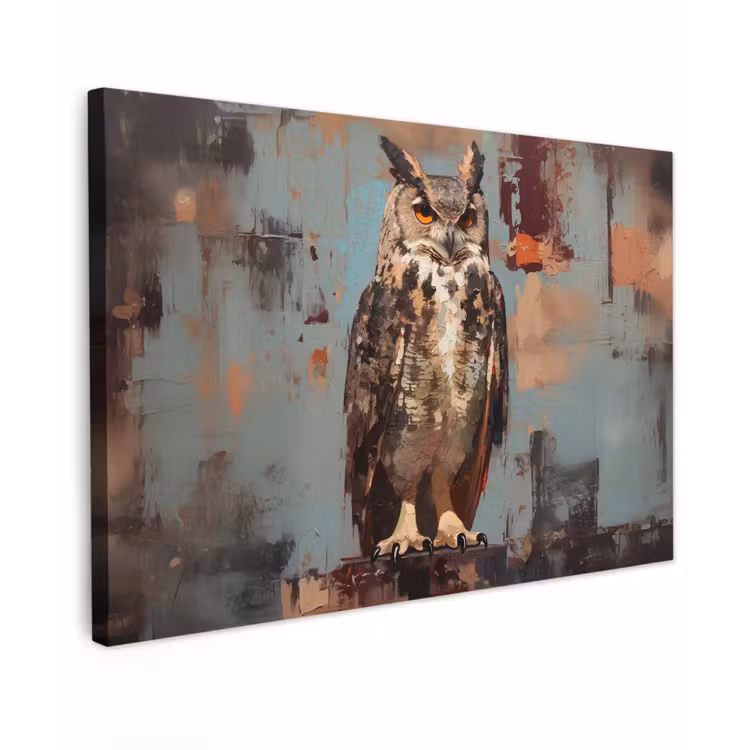 Geschilderd - Abstract - Uil - Bruin canvas 2cm klein -z3d
