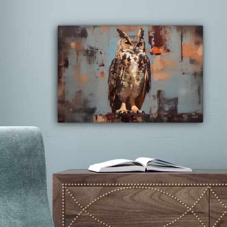 Geschilderd - Abstract - Uil - Bruin canvas 2cm klein -sfeer4