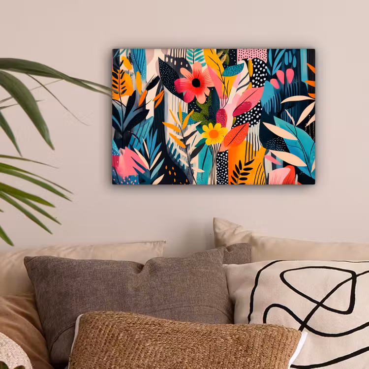 Schilderij - Abstract - Bloemen - Roze canvas 2cm klein -sfeer1