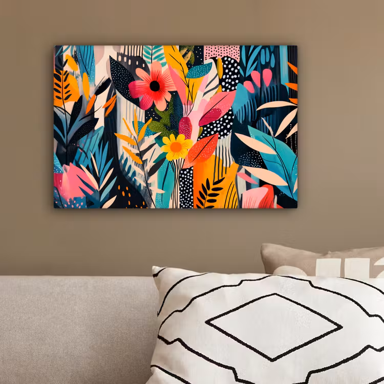 Schilderij - Abstract - Bloemen - Roze canvas 2cm klein -sfeer3