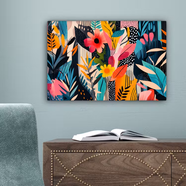 Schilderij - Abstract - Bloemen - Roze canvas 2cm klein -sfeer4