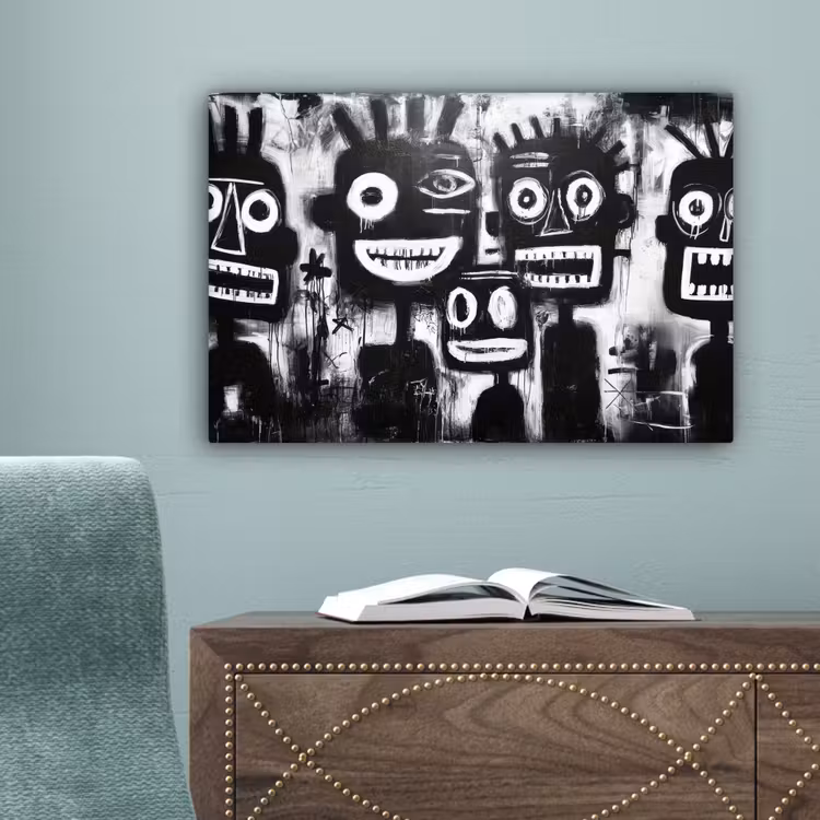 Schilderij - Figuren - Zwart - Abstract canvas 2cm klein -sfeer4
