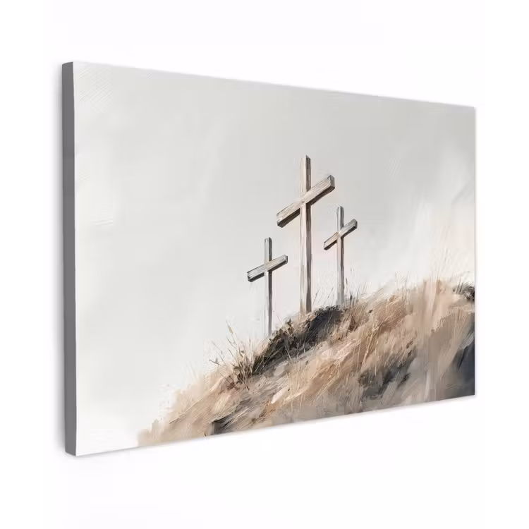 Schilderij - Heuvel - Christendom - Kruis canvas 2cm klein -z3d