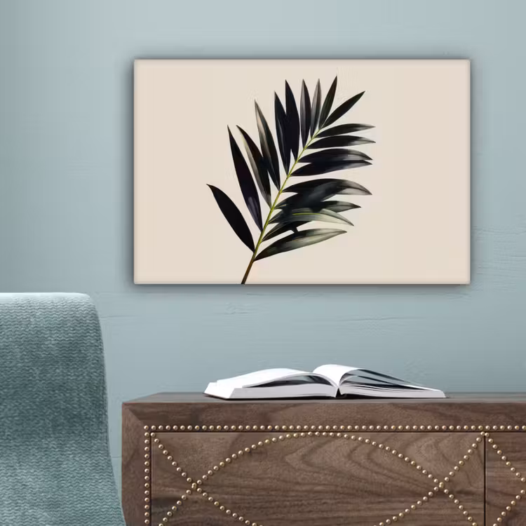 Palmblad - Subtiel - Groen - beige canvas 2cm klein -sfeer4