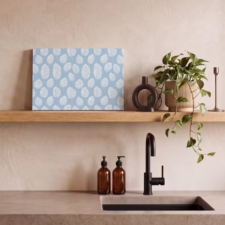 Palmbladeren - Naadloos - Patroon - Pastelblauw canvas 2cm klein 34 -sfeer3