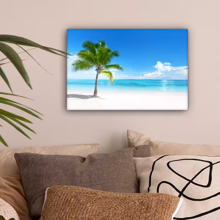 Palmboom - Strand - Zee - Zomer canvas 2cm klein -sfeer1