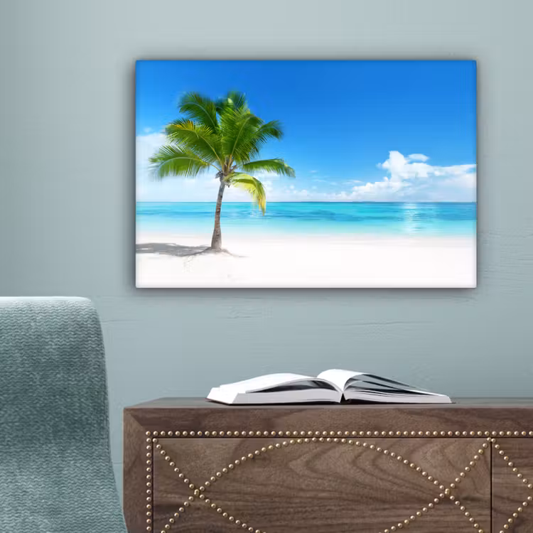 Palmboom - Strand - Zee - Zomer canvas 2cm klein -sfeer4