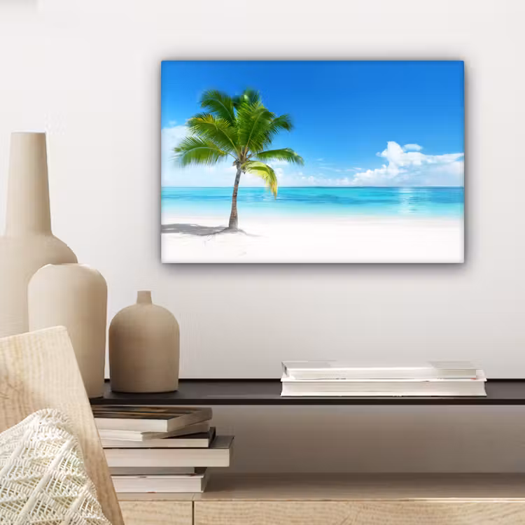 Palmboom - Strand - Zee - Zomer canvas 2cm klein -sfeer6