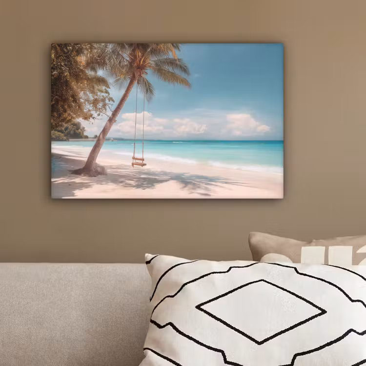 Palmboom - Schommel - Strand - Lucht canvas 2cm klein -sfeer3