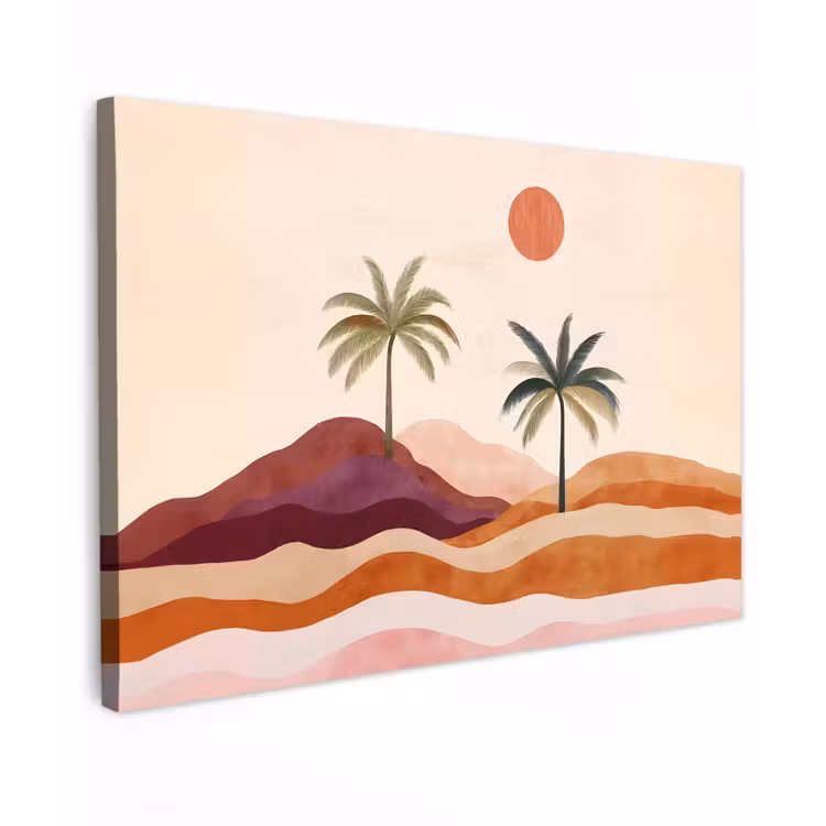 Palmbomen - Abstract - Zon - Heuvels canvas 2cm klein -z3d