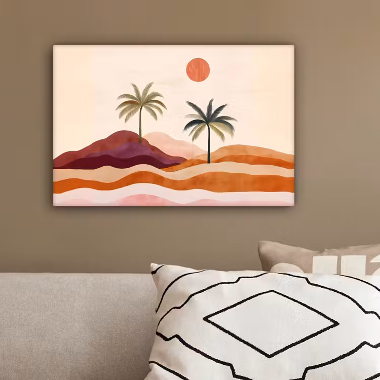 Palmbomen - Abstract - Zon - Heuvels canvas 2cm klein -sfeer3