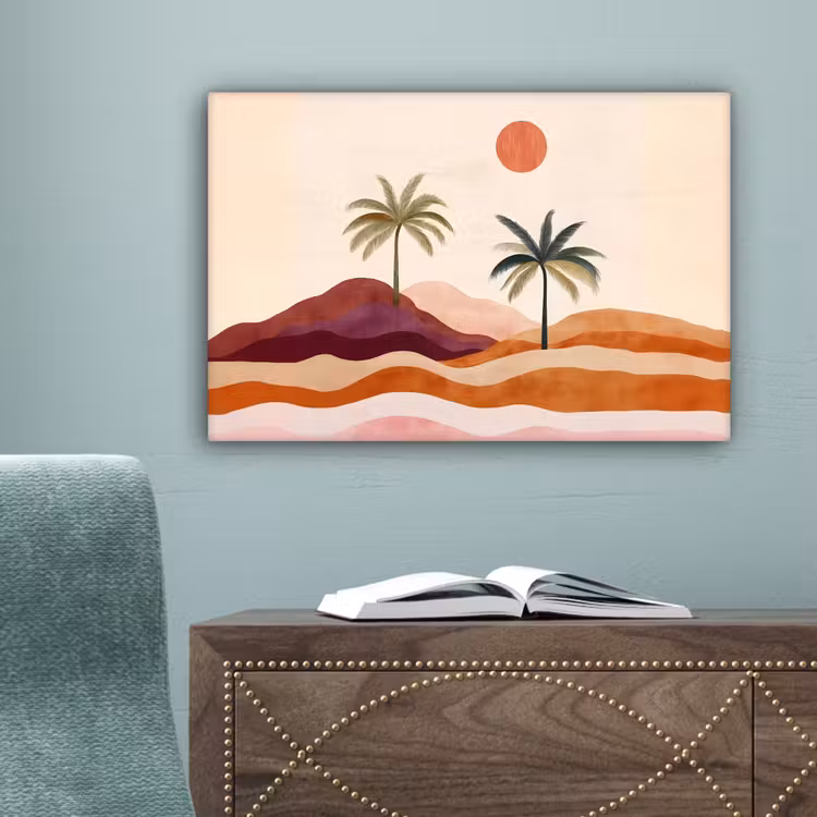 Palmbomen - Abstract - Zon - Heuvels canvas 2cm klein -sfeer4