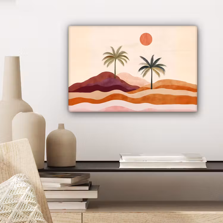 Palmbomen - Abstract - Zon - Heuvels canvas 2cm klein -sfeer6