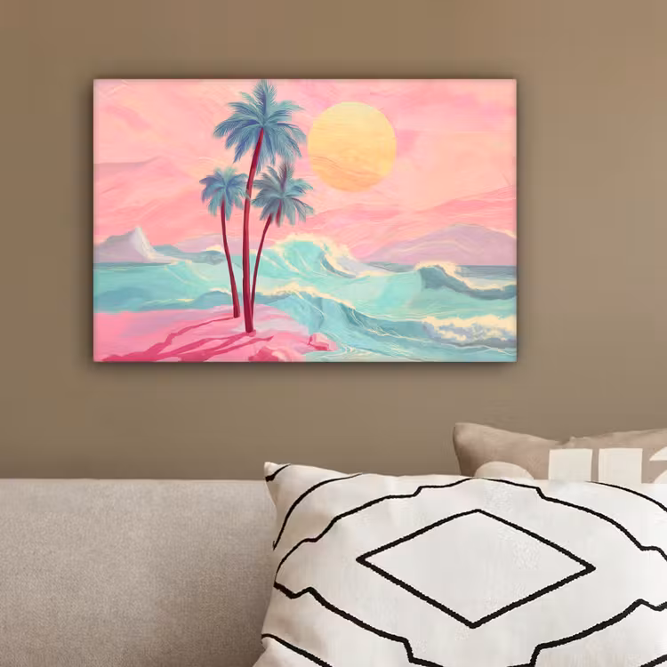 Palmbomen - Golven - Zee canvas 2cm klein -sfeer3