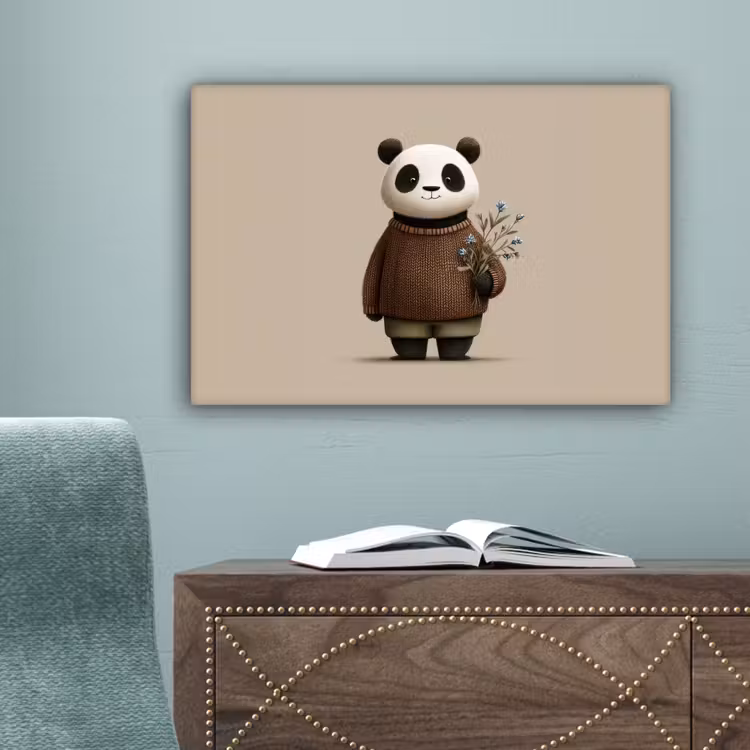 Panda - Blauwe bloemen - Zachtheid canvas 2cm klein -sfeer4