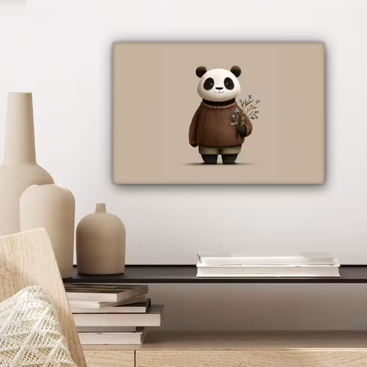 Panda - Blauwe bloemen - Zachtheid canvas 2cm klein -sfeer6