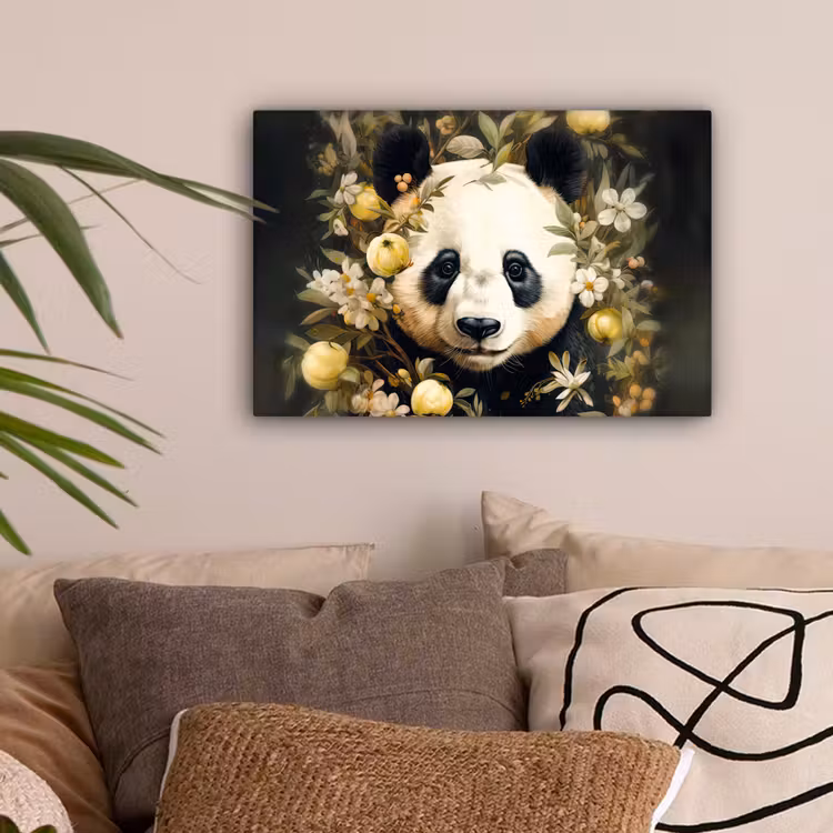 Panda - Pandabeer - Wilde dieren - Natuur - Bloemen canvas 2cm klein -sfeer1