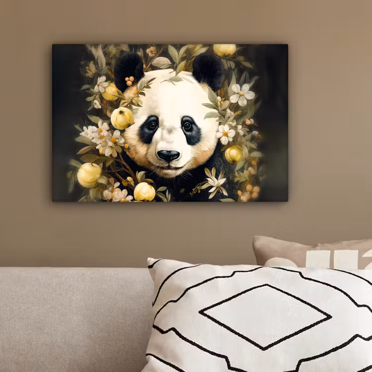 Panda - Pandabeer - Wilde dieren - Natuur - Bloemen canvas 2cm klein -sfeer3