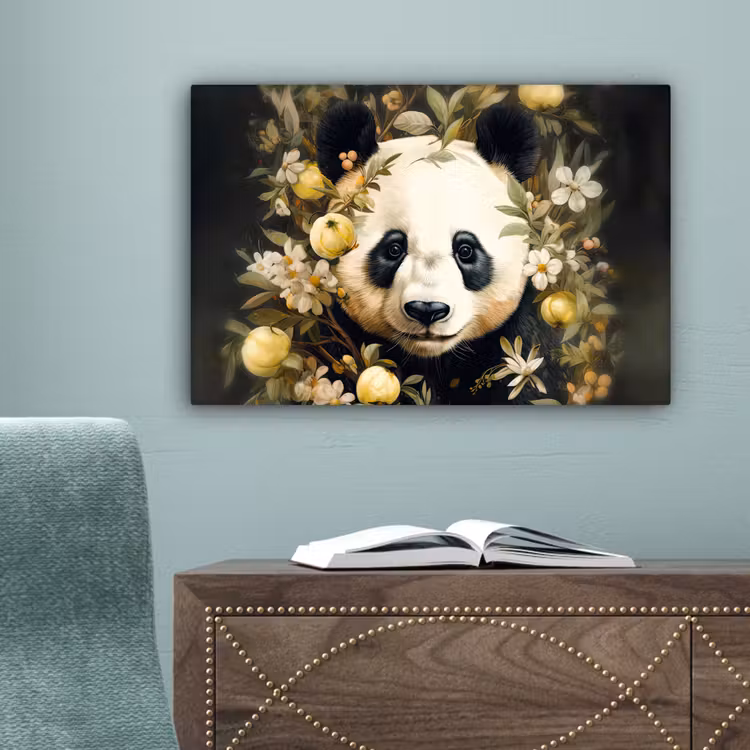 Panda - Pandabeer - Wilde dieren - Natuur - Bloemen canvas 2cm klein -sfeer4