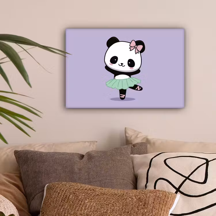 Dansende panda - Paars - Sierlijk - Kawaii canvas 2cm klein -sfeer1