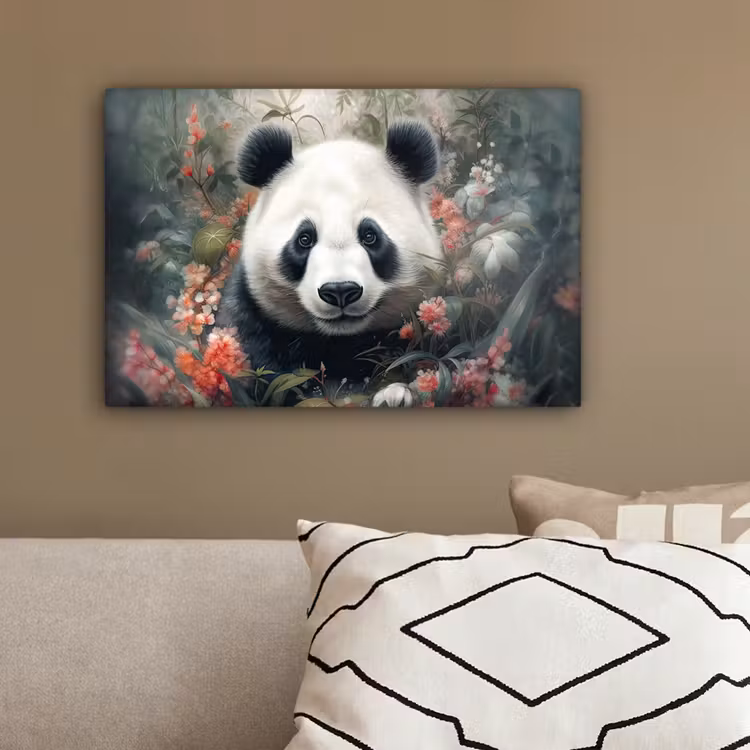 Panda - Wilde dieren - Bloemen - Natuur canvas 2cm klein -sfeer3