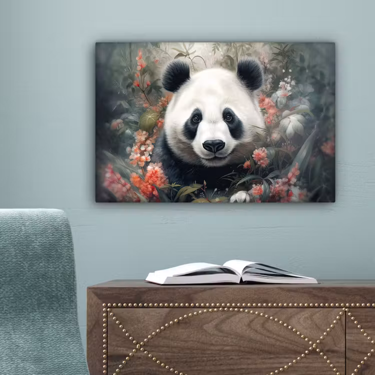 Panda - Wilde dieren - Bloemen - Natuur canvas 2cm klein -sfeer4