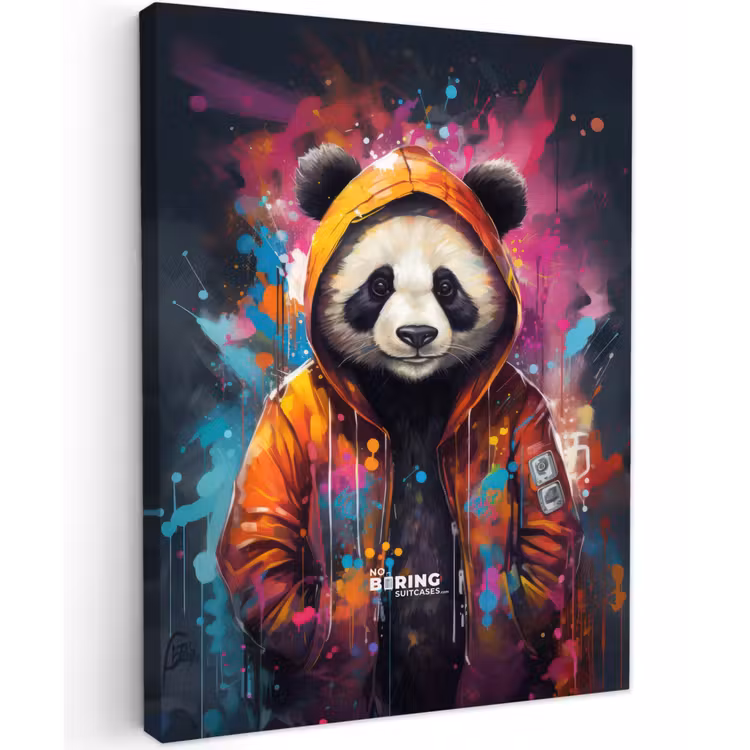 Panda met oranje jas en verfspetters canvas 2cm klein -z3d