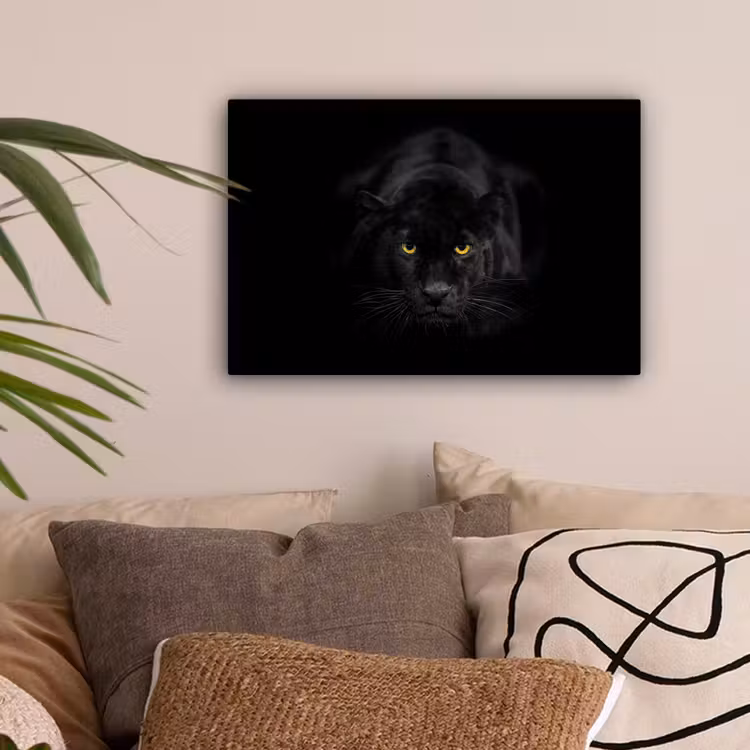 Panter - Dieren - Zwart - Ogen canvas 2cm klein -sfeer1