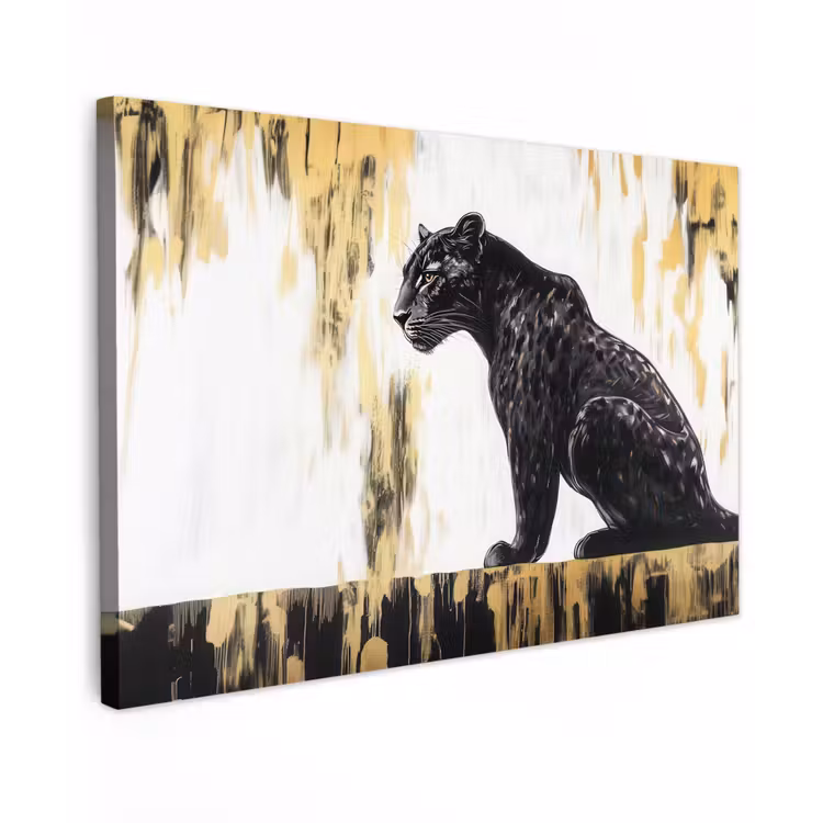 Panter - Zwart - Abstract - Goud canvas 2cm klein -z3d