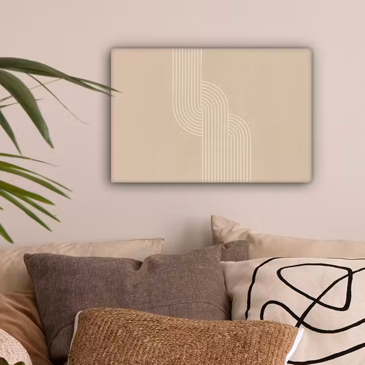Parallelle lijnen - Lichte textuur - Beige canvas 2cm klein -sfeer1