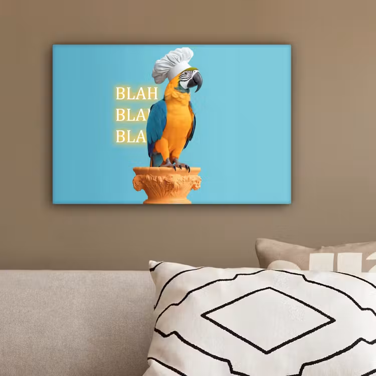 Papegaai - Koksmuts - Quote - Neon canvas 2cm klein -sfeer3