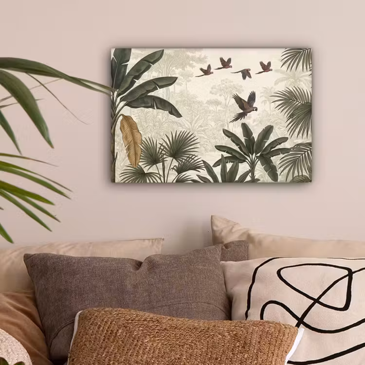 Papagaaien - Jungle - Tropisch - Green canvas 2cm klein -sfeer1
