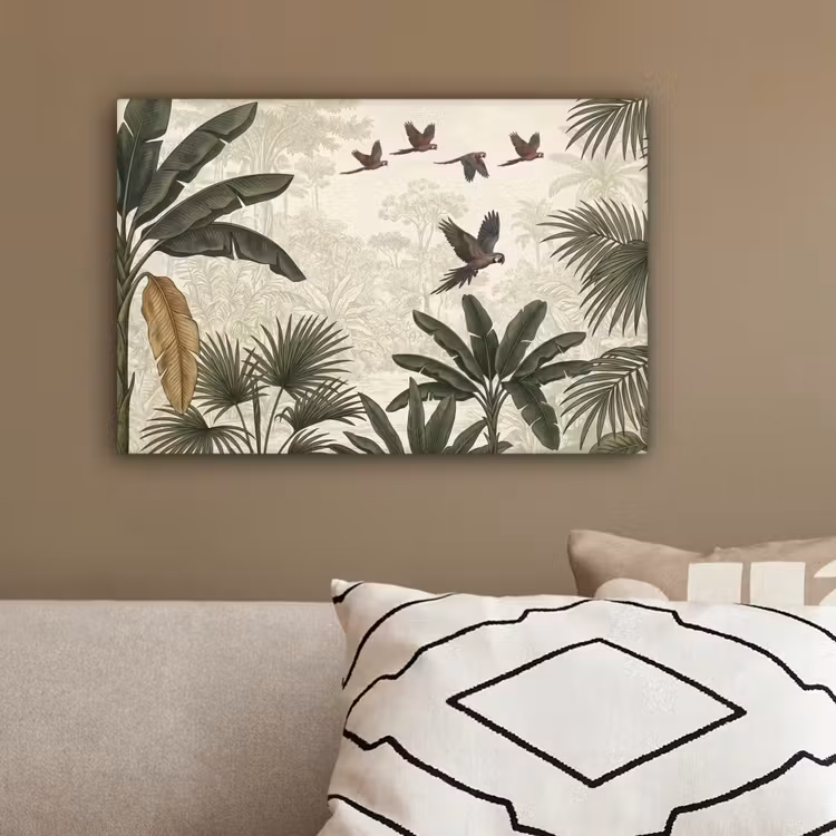 Papagaaien - Jungle - Tropisch - Green canvas 2cm klein -sfeer3
