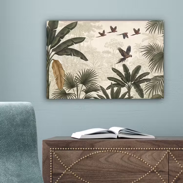 Papagaaien - Jungle - Tropisch - Green canvas 2cm klein -sfeer4