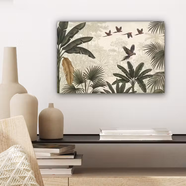 Papagaaien - Jungle - Tropisch - Green canvas 2cm klein -sfeer6