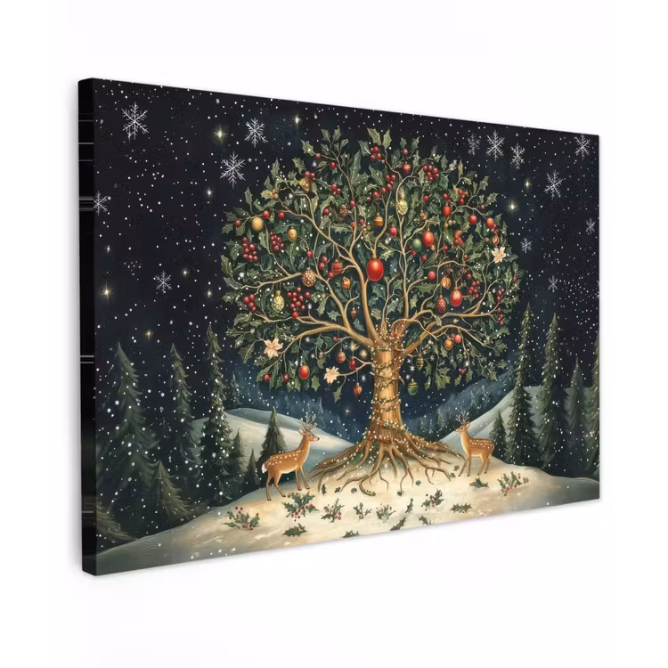 Feestboom - Winterhemel - Kleurrijk canvas 2cm klein -z3d