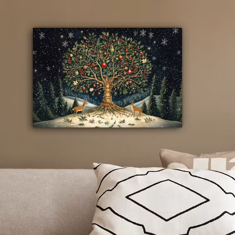 Feestboom - Winterhemel - Kleurrijk canvas 2cm klein -sfeer3