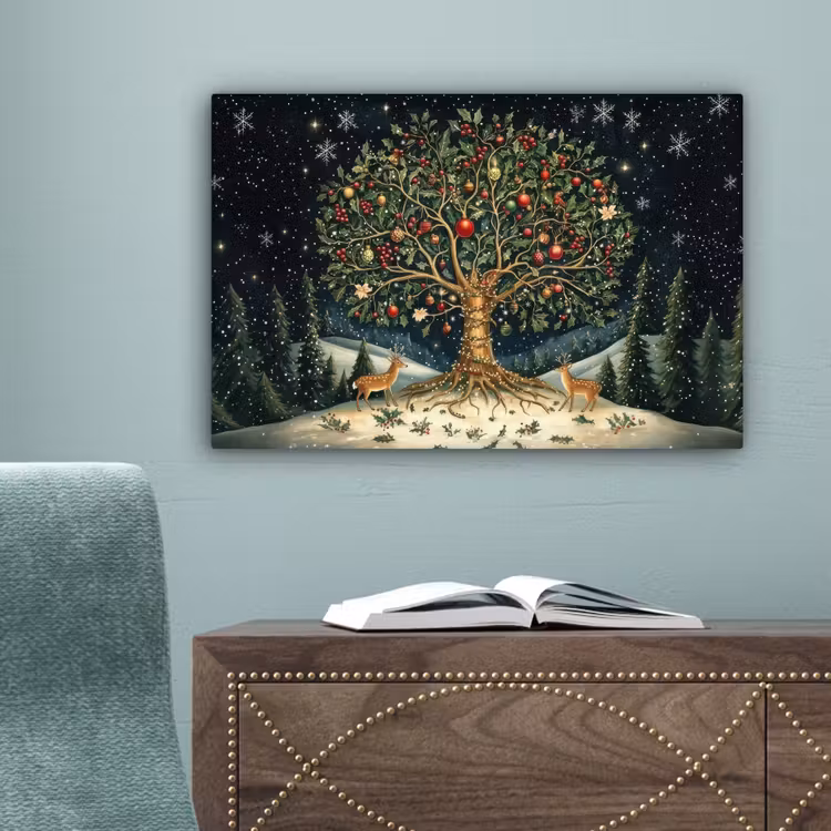 Feestboom - Winterhemel - Kleurrijk canvas 2cm klein -sfeer4