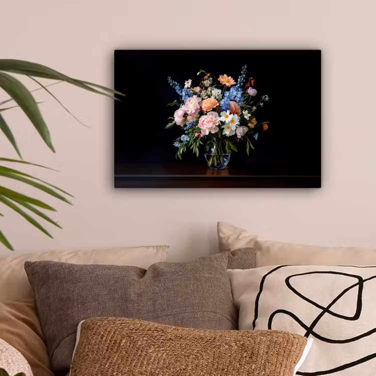 Pastel - Bloemen - Glazen - Vaas canvas 2cm klein -sfeer1