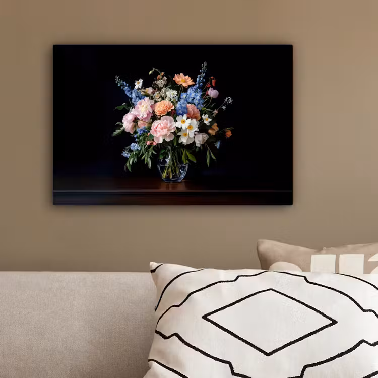 Pastel - Bloemen - Glazen - Vaas canvas 2cm klein -sfeer3