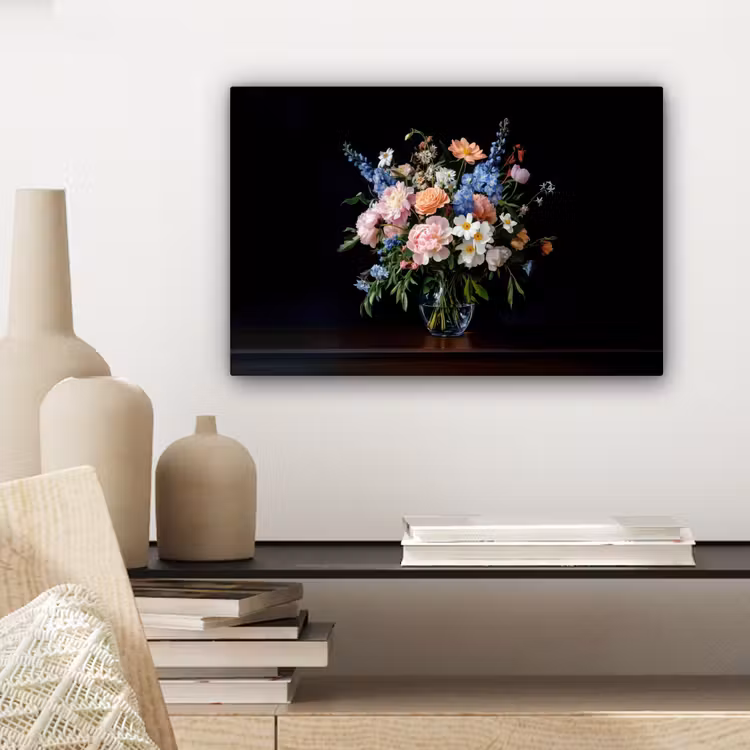 Pastel - Bloemen - Glazen - Vaas canvas 2cm klein -sfeer6