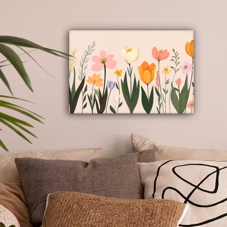Pasteltinten - Bloemen - Illustratie canvas 2cm klein -sfeer1