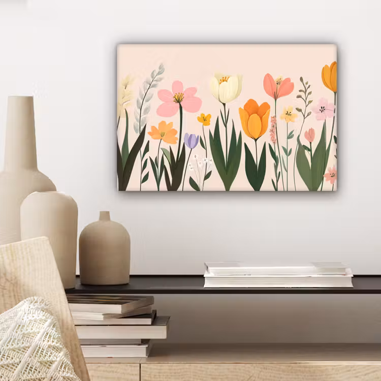 Pasteltinten - Bloemen - Illustratie canvas 2cm klein -sfeer6