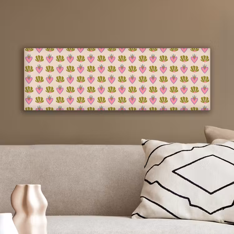 Patroon - Beige - Hartjes - Bloemen canvas 2cm klein 828 -sfeer3