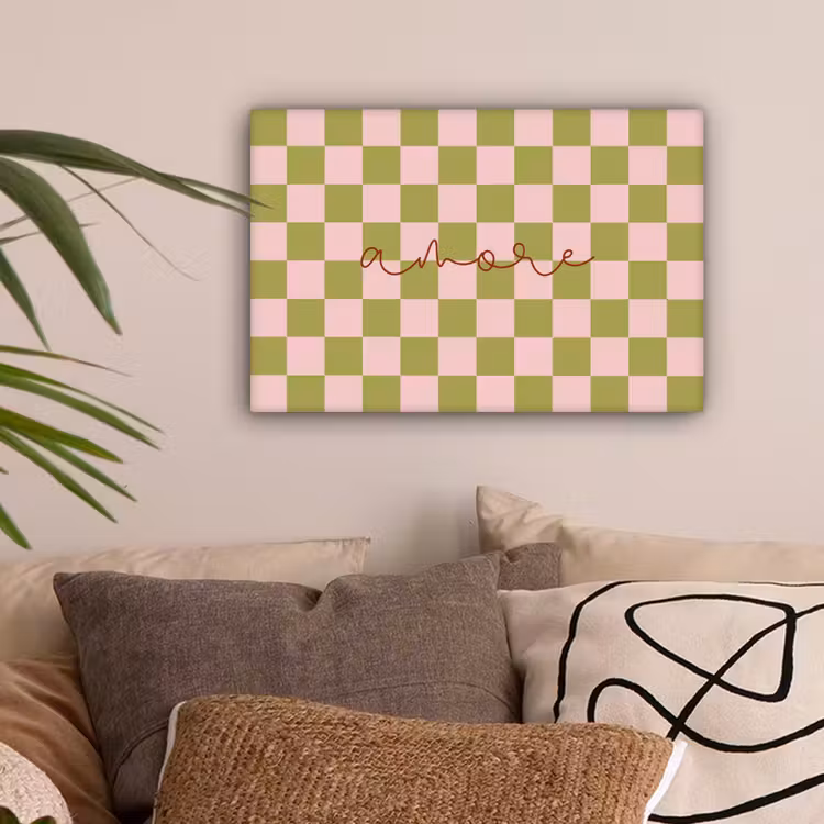 Patroon - Geblokt - Olijfgroen - Amore canvas 2cm klein -sfeer1