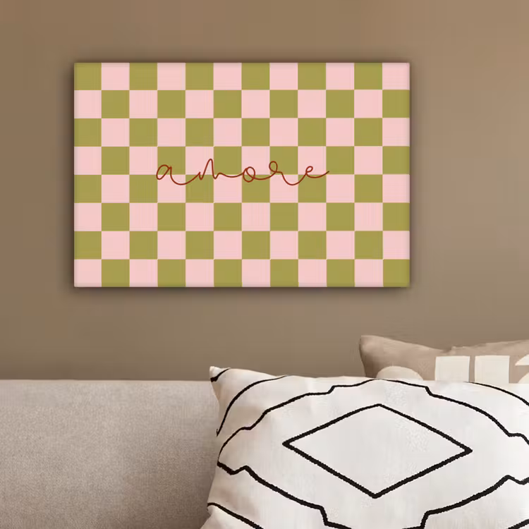Patroon - Geblokt - Olijfgroen - Amore canvas 2cm klein -sfeer3